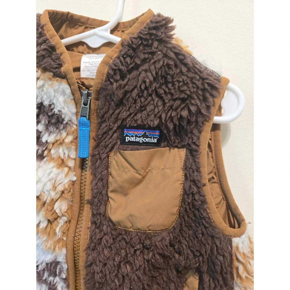 Patagonia Kids Retro-X Fleece Vest Brown Patterned Toddler 2T Full Zip 61035